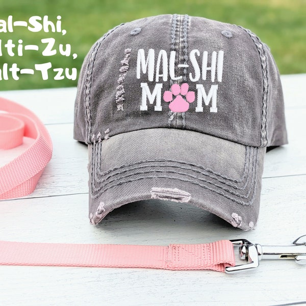 Women's Mal-Shi, Malti zu or Malt-Tzu dog mom hat, embroidered baseball cap paw print, mal shi malt tzu malti zu, gift for owner wife friend