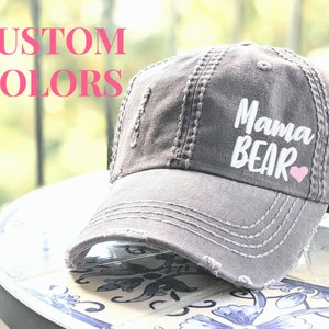 Mama Bear Hat, Sewn Embroidered Mom Mother Baseball Cap, Cute Small Corner Design with Heart, Gift Present for Wife Sister Friend, Birthday