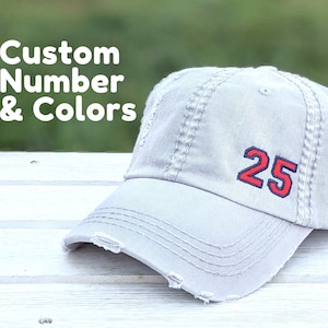 Number Hat Baseball Cap, Varsity Sport Jersey Letterman Embroidered No Patch, Women's One or Two 1 2 Numbers, Cute Gift Mom Her Wife Team