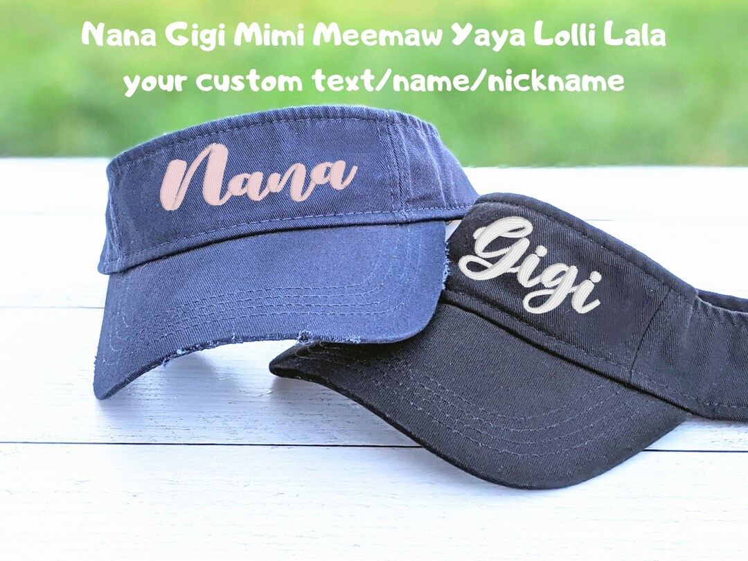 Women's Custom Text Name Nickname Visor, Sewn Embroidered Mimi Nana