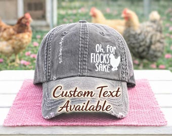 Custom Text Chicken Hat Baseball Cap: Oh For Flocks Sake +, Funny Pun Mom, Gift