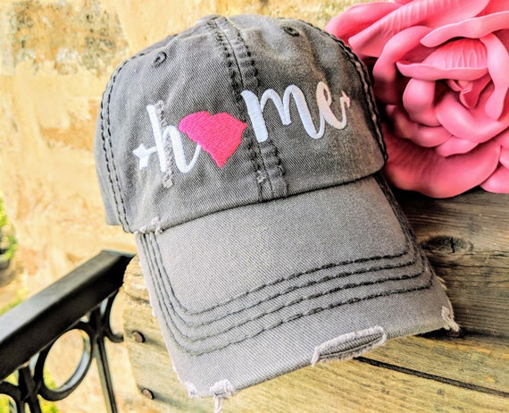 Pink and White South SC Carolina Girl Distressed Style Cap Hat