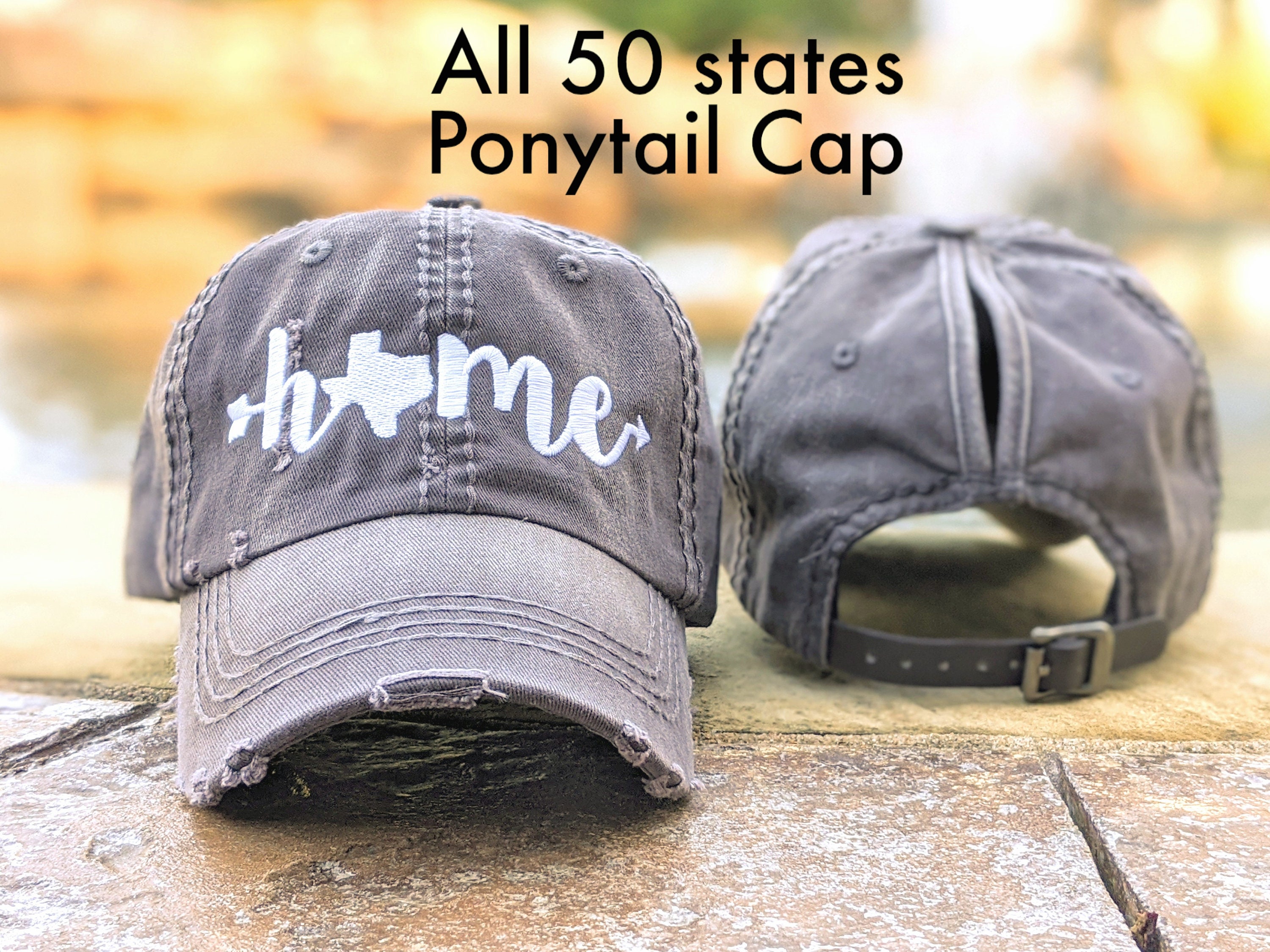 Women's Ponytail Trucker Hat – Husky Mom Embroidery, Cotton Distressed Cap With Adjustable Strapback - View #3