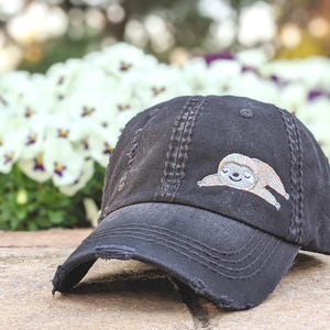 Embroidered Sloth Baseball Cap: Women's Hat, Colorful Rainbow Sloth In Corner, Gift Clothing