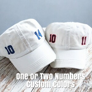 Embroidered Number Baseball Cap Hat: 1 or 2 Two Numbers, Varsity Jersey Sport Font, Gift