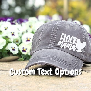 Women's Custom Text Chicken Hat, Flock Mama Baseball Cap, Owner Gift Present, Cute Funny Pun Chicken Gift Clothing Present Owner Mom Friend