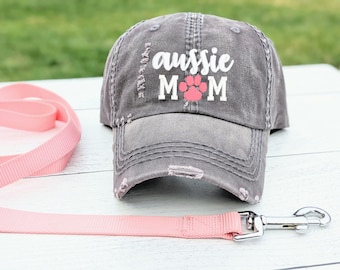 Aussie Mom Hat: Australian Shepherd Dog Distressed Baseball Cap Personalized Gift Present Clothing