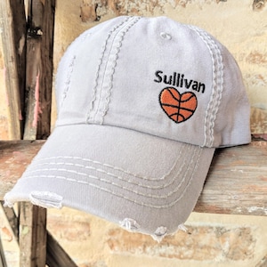 Women's Basketball Hat: Custom Text Team Number Option, Embroidered Baseball Cap, Heart Gift
