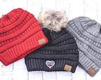 Thin Red Line Beanie, Winter Hat Cap, Firefighters Wife Mom Fiancee Girlfriend Gift Clothing