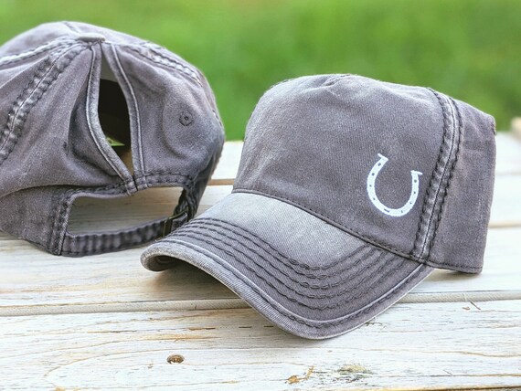 Women's Horseshoe Hat, Horseshoe High Ponytail Cap, Horseshoe Messy Bun Hat, Hat with Small Horseshoe, Horseshoe Hat, Horse Hat, Horse Gift