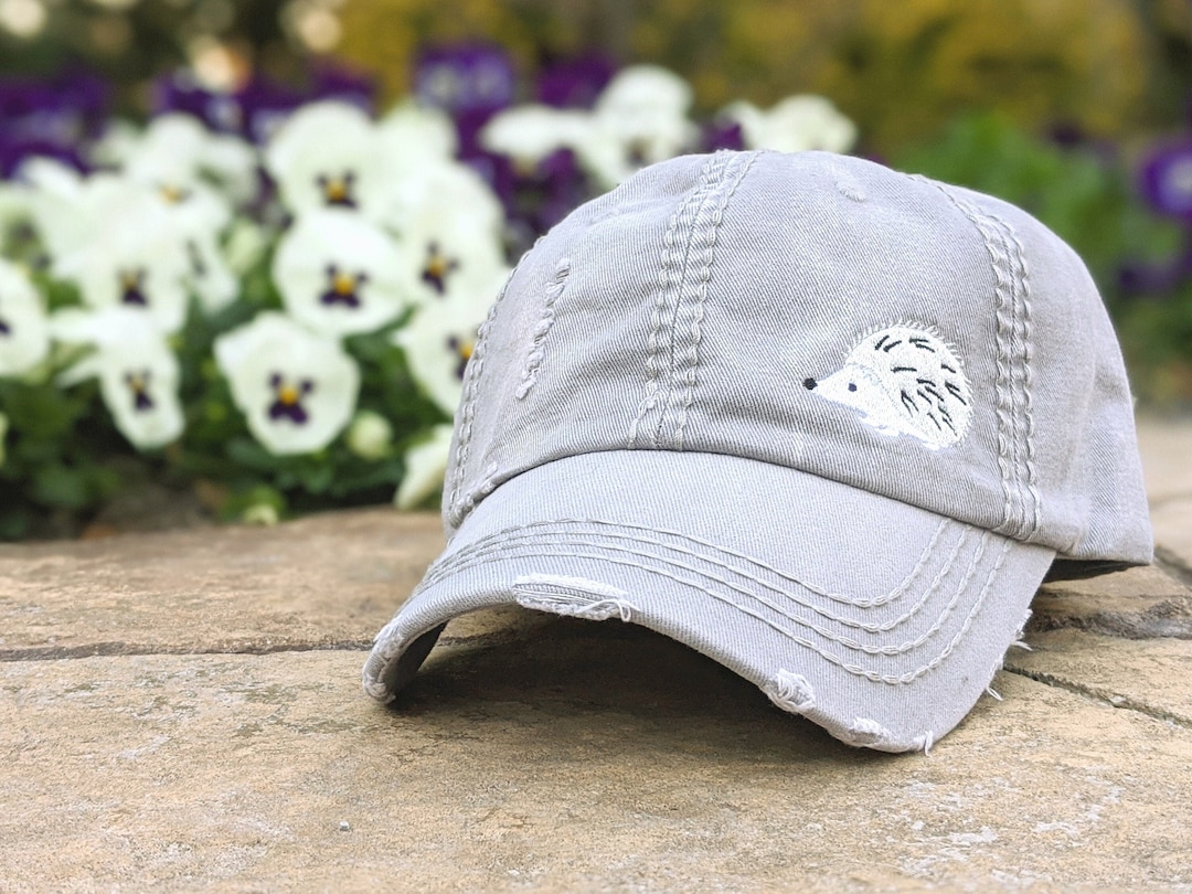 Embroidered Hedgehog Baseball Cap: Women's Distressed Cotton Hat