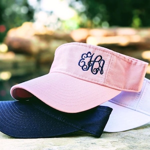 Monogrammed Initials Visor: Women's Embroidered Sun Hat, Small Corner Design, Pink + Gift