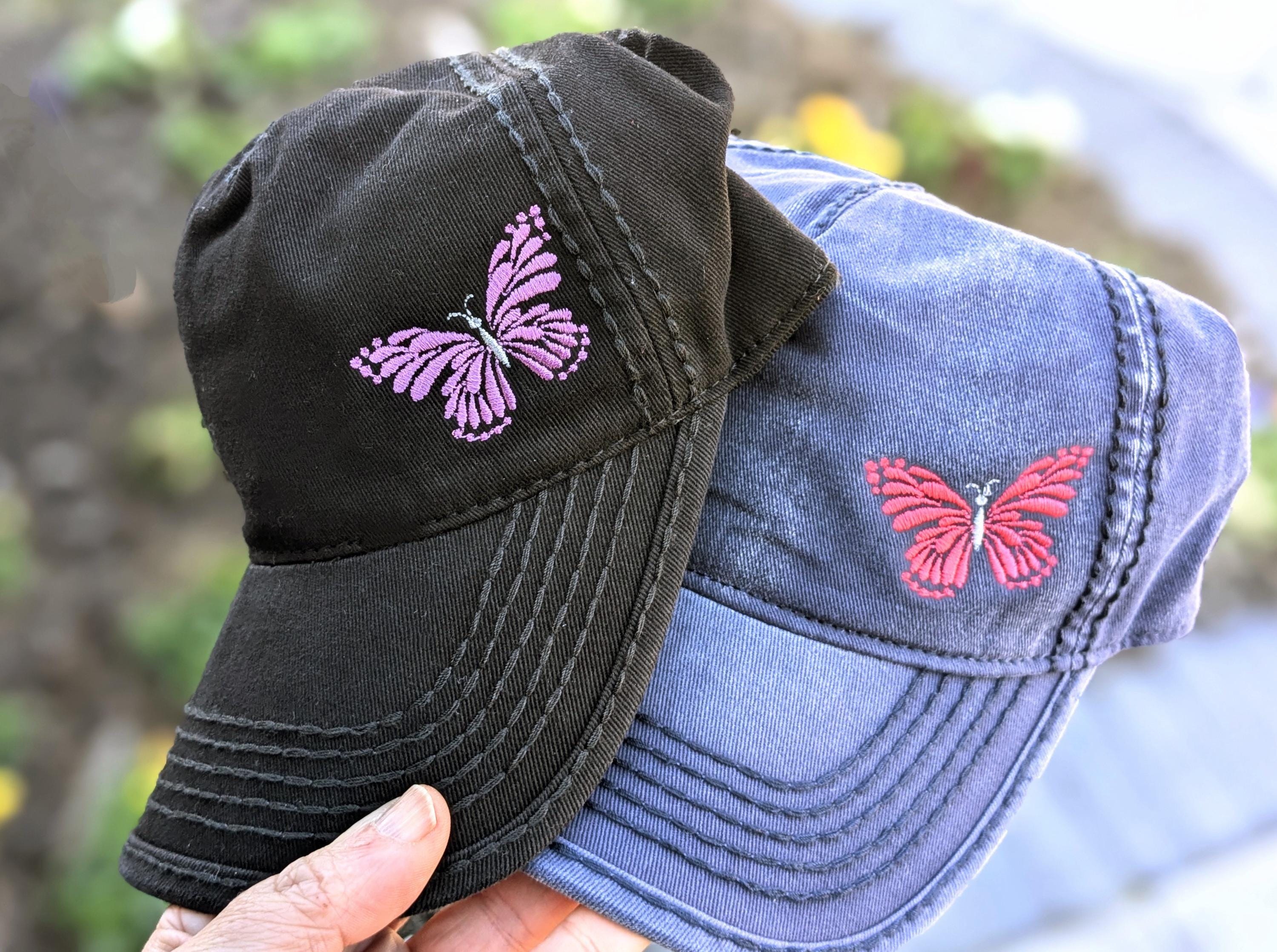 Embroidered Butterfly High Ponytail Cap: Messy Bun Hat  display picture 1