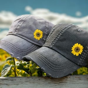 Embroidered Sunflower Baseball Cap: Women&#39;s Washed Cotton Hat With Small Flower In Corner