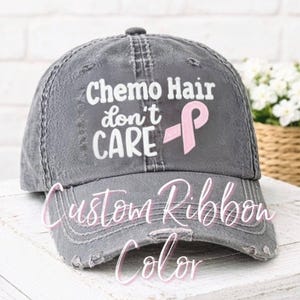 Chemo Hair Don't Care Baseball Cap Hat, Pink Ribbon Ovarian Breast More, Support Gift