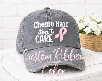 Chemo Hair Don't Care Baseball Cap Hat, Pink Ribbon Ovarian Breast + Support Gift