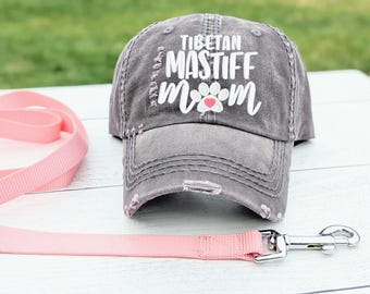 Tibetan Mastiff Mom or Mama Hat: Dog Embroidered Paw Print Baseball Cap, Gift Clothing