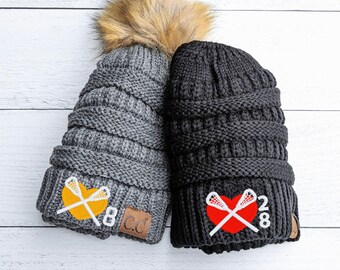 Embroidered Lacrosse Beanie: Custom Player Number Sticks, Team Spirit Wear Winter Hat Cap CC