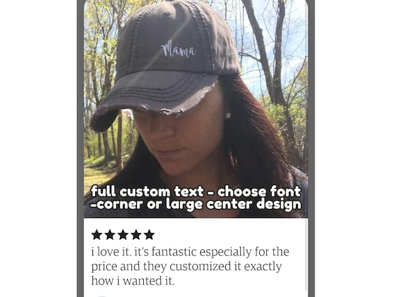 Women's custom text hat, embroidered name baseball cap, choose font trip beach lake cruise