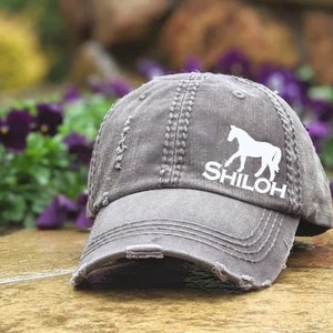 Embroidered Horse Hat: Women&#39;s Distressed Baseball Cap, Custom Name Option