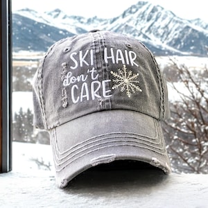 Women's Ski Hair Don't Care Baseball Cap: Hat Funny, Gift Clothing Present