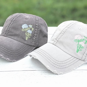 Women&#39;s hydrangea flower hat, floral embroidered nature baseball cap, cute gardening gardener&#39;s clothing hiking gift present, mom friend