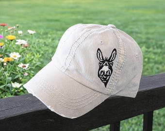 Women's Donkey Hat, Embroidered Baseball Cap, Peeking Head Face, Mom Clothing Gift
