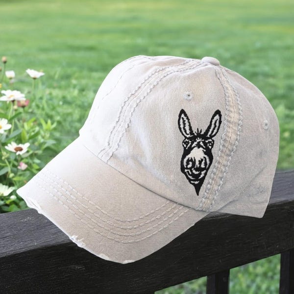 Women's Donkey Hat, Embroidered Baseball Cap, Peeking Head Face, Mom Clothing Gift