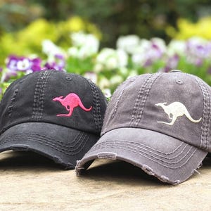 Embroidered Kangaroo Baseball Cap: Women's Hat, Design Sewn in Corner, Gift Clothing image 1
