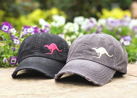 Embroidered Kangaroo Baseball Cap: Women's Hat, Design Sewn in Corner, Gift Clothing