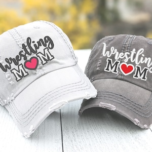 Wrestling Mom Embroidered Baseball Cap: Distressed Cotton Hat, Custom Colors