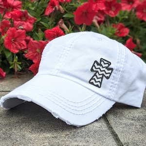Embroidered Chevron Cross Hat: Distressed Cotton Baseball Cap