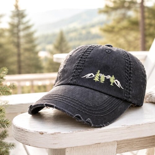 Embroidered Mountain Tree Baseball Cap: Hat Hiking Camping  display picture 2