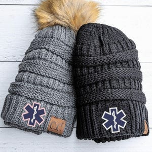 EMT EMS Star of Life Beanie, Winter Hat Cap, First Responder Ambulance Driver Paramedic