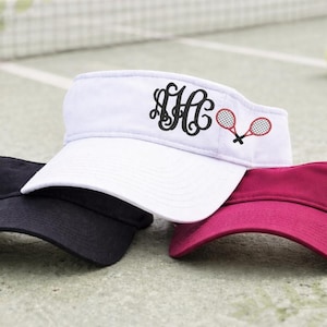 Monogrammed Tennis Visor, Embroidered Crossed Rackets Hat, Team Player Mom Wife Friend, Gift