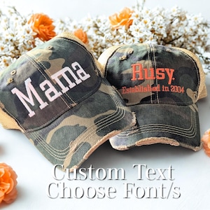 Custom Text Trucker Hat Baseball Cap Camo Orange More, Embroidered Airport Code Name Monogram