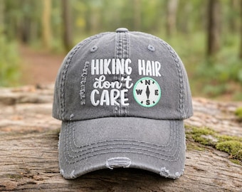 Women's Hiking Hair Don't Care Baseball Cap: Embroidered Compass Accent, Gift Female Girl Hiker