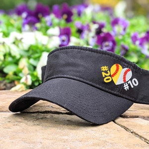 Embroidered Softball Baseball Visor: Half Split Heart, Custom Jersey Numbers, Spirit Wear Hat