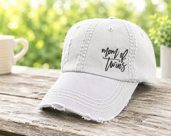 Gorra para mamá de gemelos: gorra de béisbol bordada, fuente cursiva, esquina cosida, regalo.