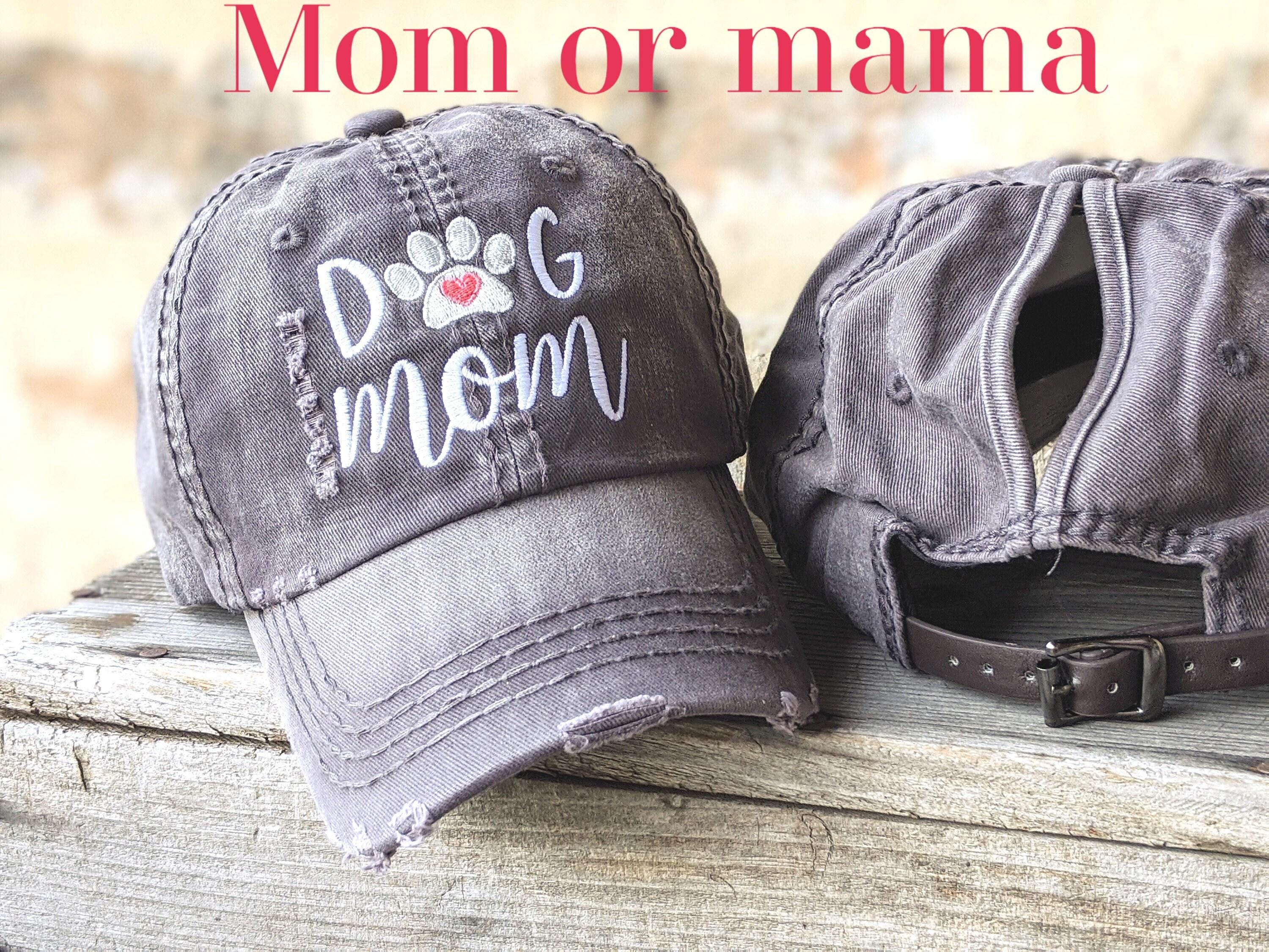 Dog Mom or Mama Embroidered High Ponytail Cap: Distressed  display picture 2
