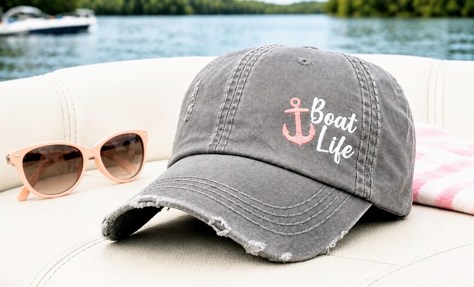 Embroidered Boat Life Anchor Hat: Women