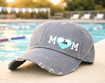 Swim Mom Embroidered Hat, Women's Baseball Cap, College High School Athletic Swimmer, Gift Clothing