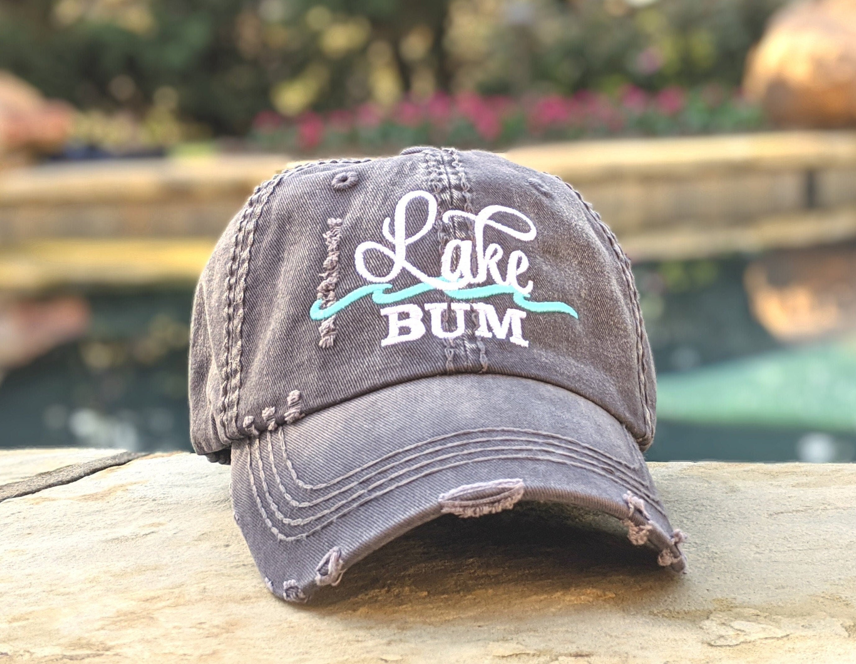 Women's lake bum hat, cute boat baseball cap, funny pun handmade embroidered clothing nautical sailing hat, lake house gift owner present