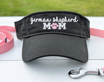 Women's german shepherd dog mom or mama visor, cute sewn gsd embroidered gift present clothing, hat cap for owner wife friend birthday her