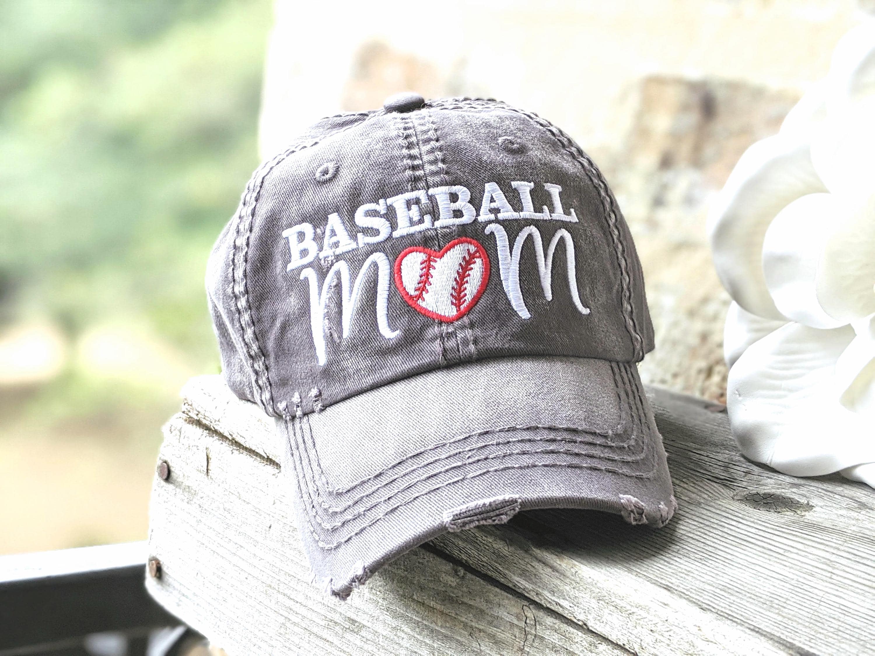 Baseball Mom or Mama Hat Cap, Cute Large Big Design with Heart Shaped Ball, Custom Spirit Game Wear Mother of Baseball Player, Gift Clothing