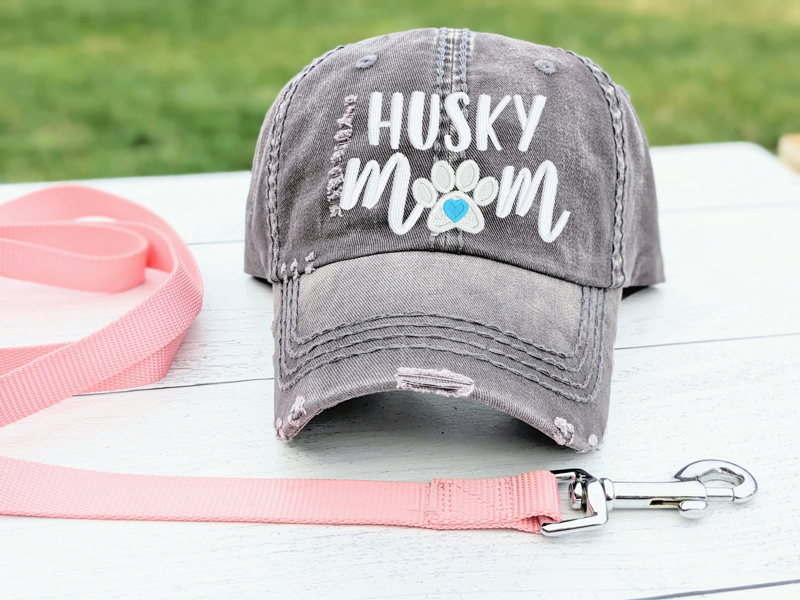 Women's Ponytail Trucker Hat – Husky Mom Embroidery, Cotton Distressed Cap With Adjustable Strapback - View #6