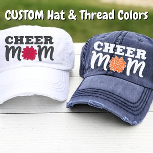 Embroidered Cheer Mom Pom Pom Hat: Custom Team Colors Baseball Cap
