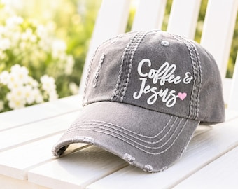 Gorra de béisbol Café y Jesús: Sombrero para mujer, Regalo de ropa, Estilo cristiano bohemio moderno, Corazón