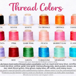 a collection of 16 different thread colors, each with its own unique color and label. The colors include black, silver, white, orange, tangerine, magenta, pink, baby pink, peach, bubble gum, flamingo, turquoise, green, mermaid, teal, and teal. The image provides a visual guide for these various thread colors, which can be used for sewing or crafting purposes.