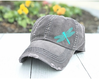 Women's Dragonfly Baseball Cap Hat, Accessories for Nature Lover, Embroidered, Gift Clothing Present